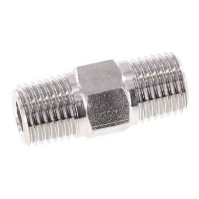 RVS Dubbele 6-k nippel 1/2" NPT 210Bar