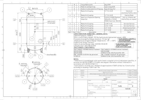 Tank verticaal 5000lt. 11.5bar DN80 RVS